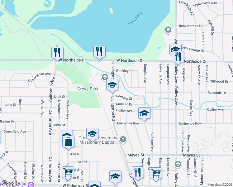 map of restaurants, bars, coffee shops, grocery stores, and more near 3642 Livingston Road in Jackson