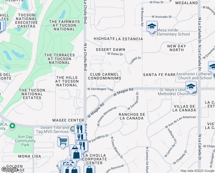 map of restaurants, bars, coffee shops, grocery stores, and more near 1970 West Old Magee Trail in Tucson