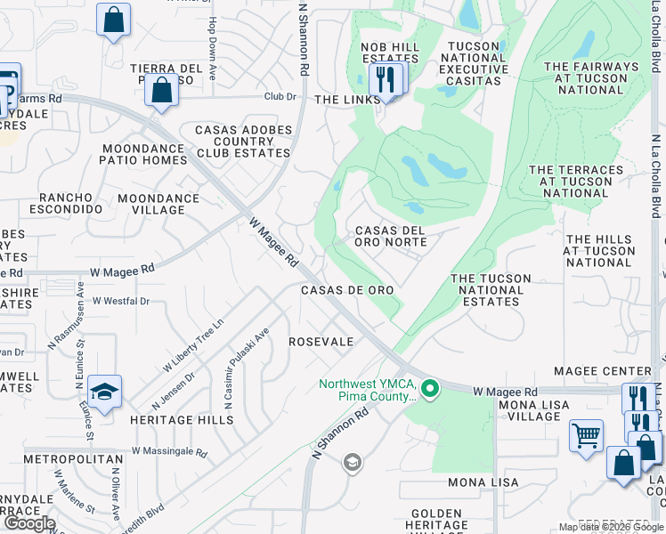 map of restaurants, bars, coffee shops, grocery stores, and more near 2826 West Magee Road in Tucson