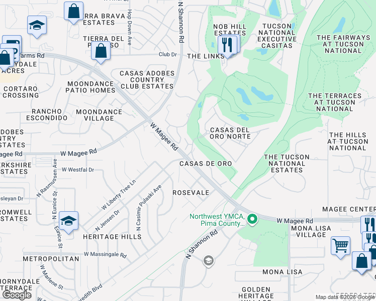 map of restaurants, bars, coffee shops, grocery stores, and more near 2826 West Magee Road in Tucson