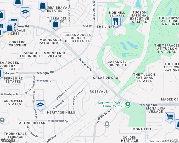 map of restaurants, bars, coffee shops, grocery stores, and more near 2926 West Stepping Stone Court in Tucson