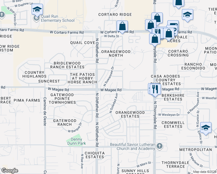 map of restaurants, bars, coffee shops, grocery stores, and more near 4140 West Magee Road in Tucson