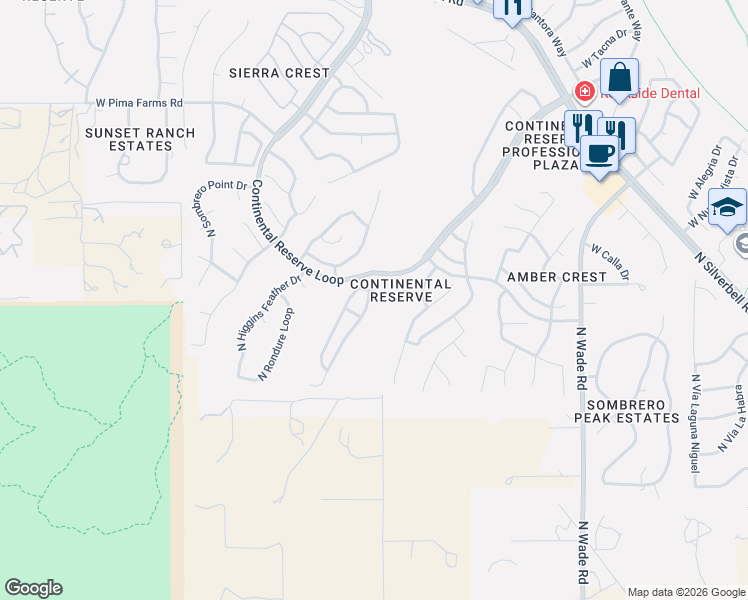 map of restaurants, bars, coffee shops, grocery stores, and more near 7994 North Blue Brick Drive in Tucson