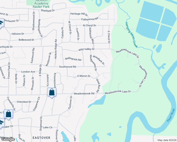 map of restaurants, bars, coffee shops, grocery stores, and more near 4307 Regency Court in Jackson
