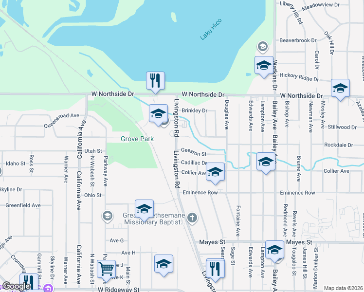 map of restaurants, bars, coffee shops, grocery stores, and more near 3642 Livingston Road in Jackson