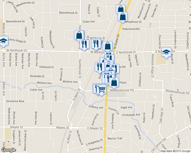 map of restaurants, bars, coffee shops, grocery stores, and more near 4095 Northview Drive in Jackson