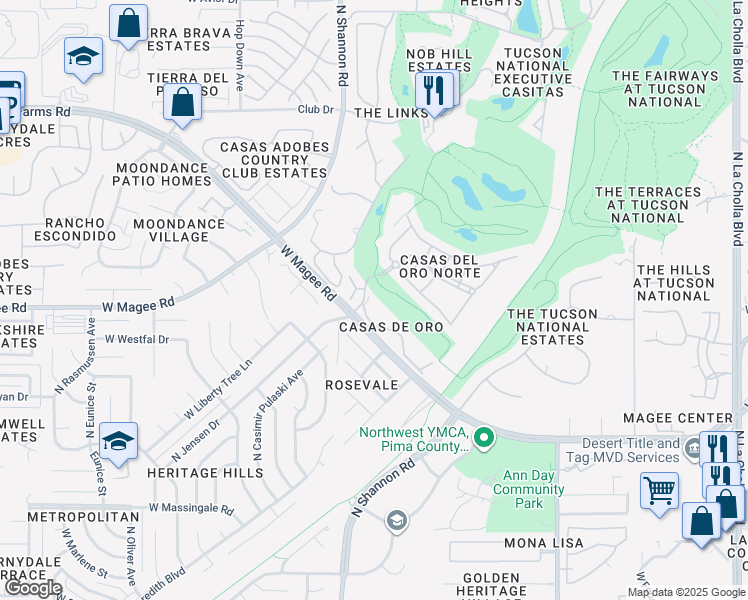 map of restaurants, bars, coffee shops, grocery stores, and more near 2826 West Magee Road in Tucson