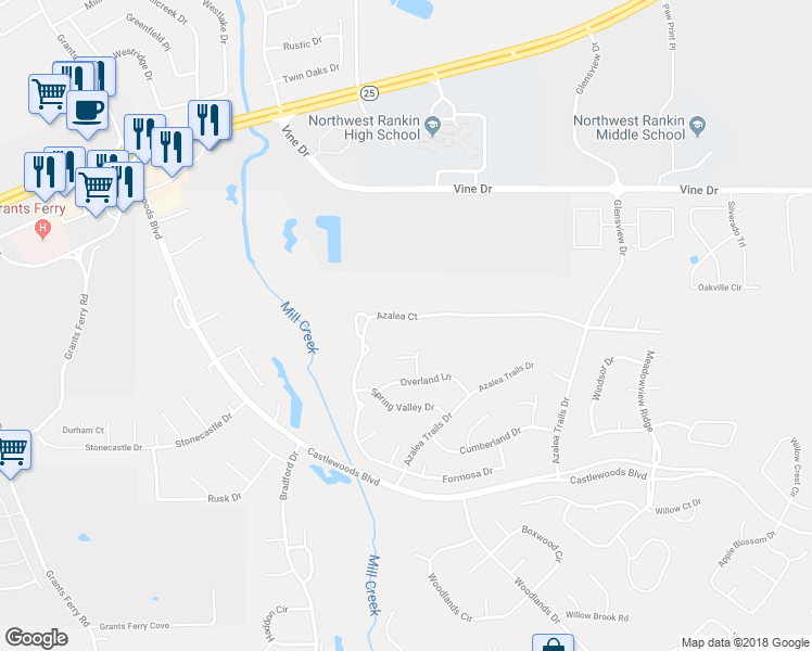 map of restaurants, bars, coffee shops, grocery stores, and more near 266 Azalea Court in Brandon