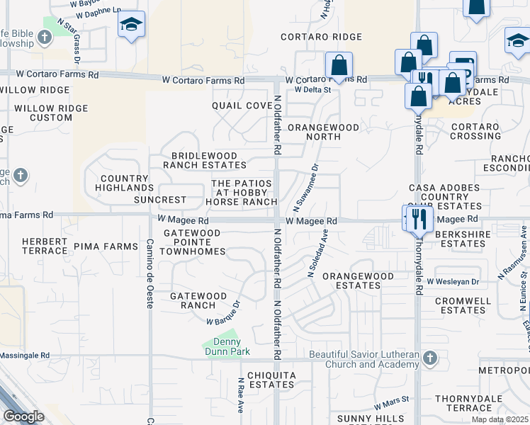 map of restaurants, bars, coffee shops, grocery stores, and more near 8011 North Tackroom Lane in Tucson