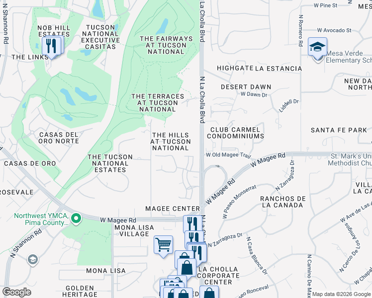 map of restaurants, bars, coffee shops, grocery stores, and more near 2155 West National Ridge Place in Tucson