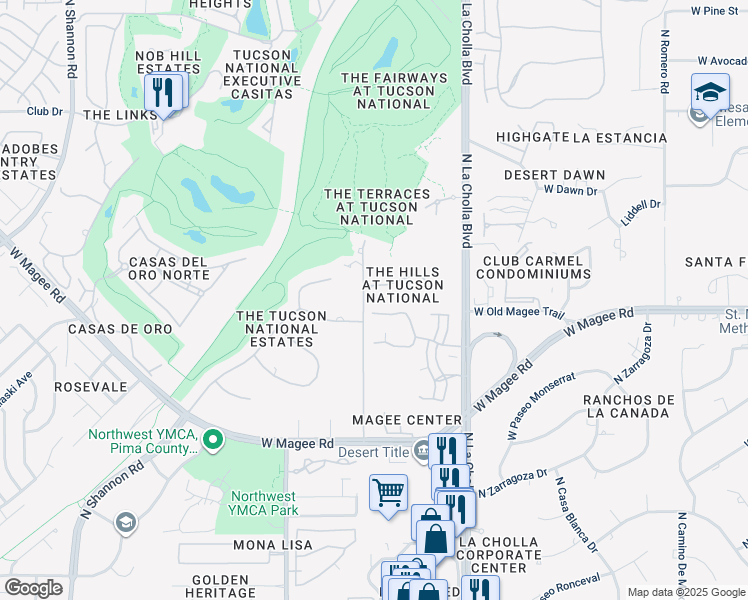 map of restaurants, bars, coffee shops, grocery stores, and more near 2275 West National Ridge Place in Tucson