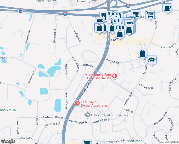 map of restaurants, bars, coffee shops, grocery stores, and more near 6509 Enfield Mews in Montgomery
