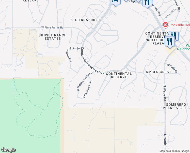 map of restaurants, bars, coffee shops, grocery stores, and more near 7551 Higgins Feather Ct in Tucson