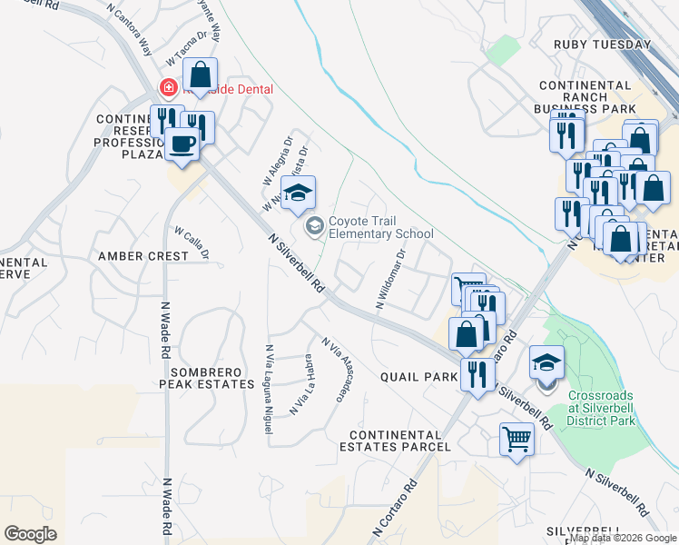 map of restaurants, bars, coffee shops, grocery stores, and more near 6625 West Wenden Way in Tucson