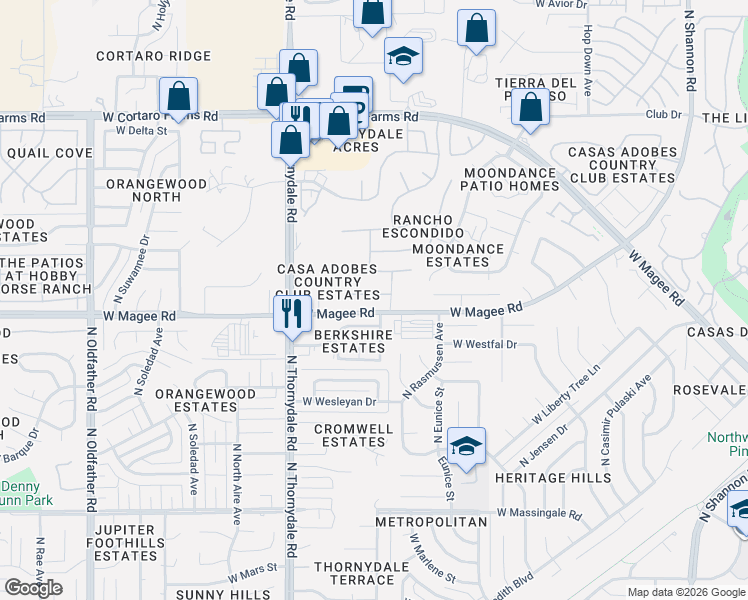 map of restaurants, bars, coffee shops, grocery stores, and more near 3609 West Lantana Hills Place in Tucson