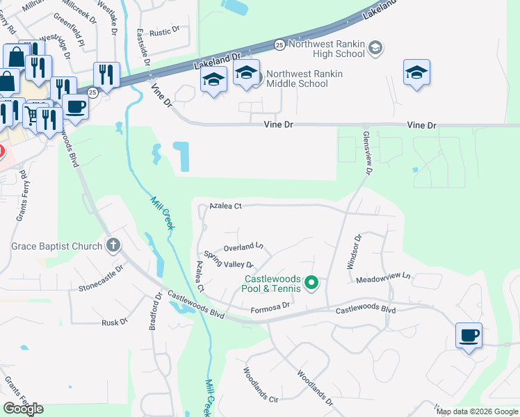 map of restaurants, bars, coffee shops, grocery stores, and more near 282 Azalea Court in Brandon