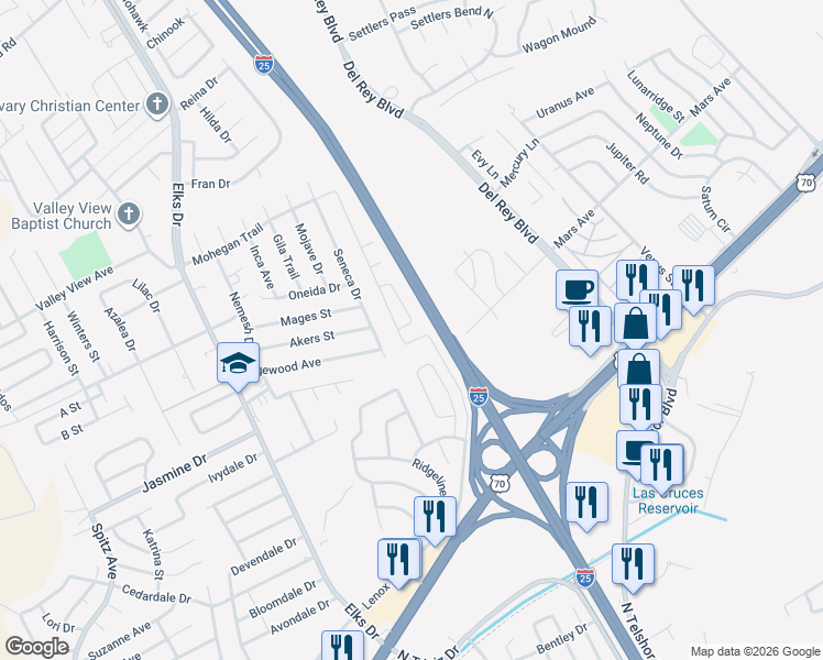map of restaurants, bars, coffee shops, grocery stores, and more near 1231 Edgewood Avenue in Las Cruces