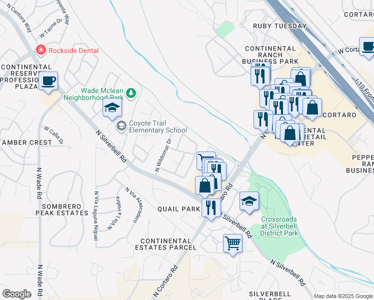 map of restaurants, bars, coffee shops, grocery stores, and more near 6425 West Rosamond Way in Tucson