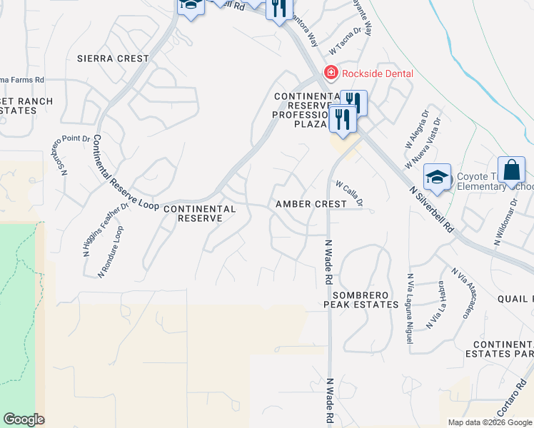 map of restaurants, bars, coffee shops, grocery stores, and more near 7165 West Oracle Ridge Trail in Tucson