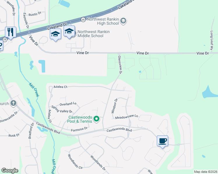 map of restaurants, bars, coffee shops, grocery stores, and more near 335 Azalea Court in Brandon