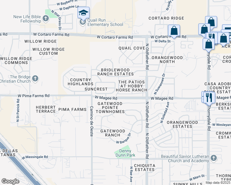 map of restaurants, bars, coffee shops, grocery stores, and more near 4465 West Rose Mist Way in Tucson