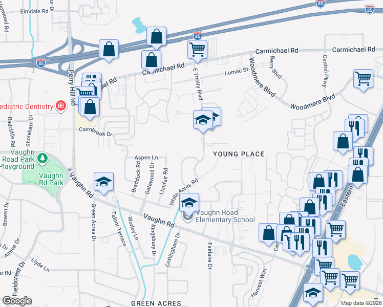 map of restaurants, bars, coffee shops, grocery stores, and more near 1805 Alderpoint Dr in Montgomery