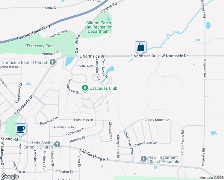 map of restaurants, bars, coffee shops, grocery stores, and more near 104 Carter Cove in Clinton