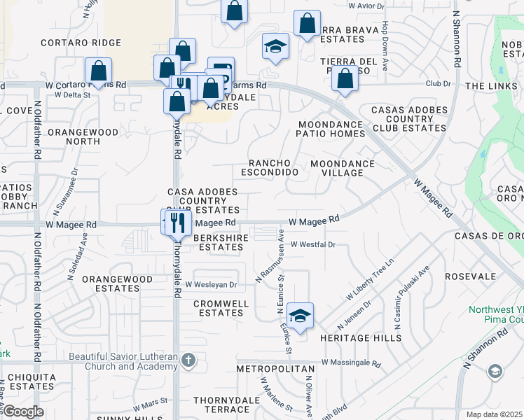 map of restaurants, bars, coffee shops, grocery stores, and more near 3535 West Magee Road in Tucson