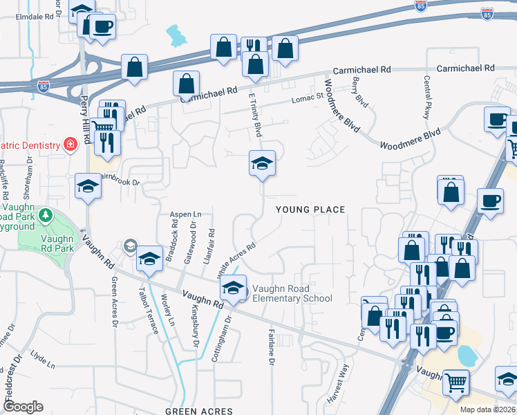 map of restaurants, bars, coffee shops, grocery stores, and more near 1805 Alderpoint Dr in Montgomery