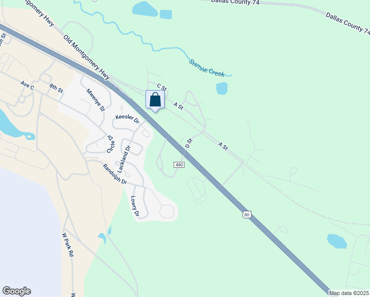 map of restaurants, bars, coffee shops, grocery stores, and more near 250 County Road 480 in Selma
