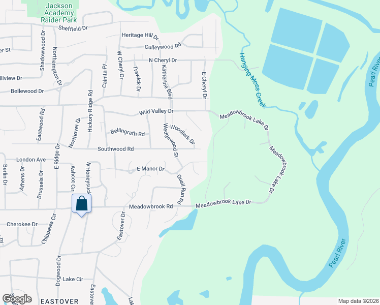 map of restaurants, bars, coffee shops, grocery stores, and more near 2324 East Manor Drive in Jackson