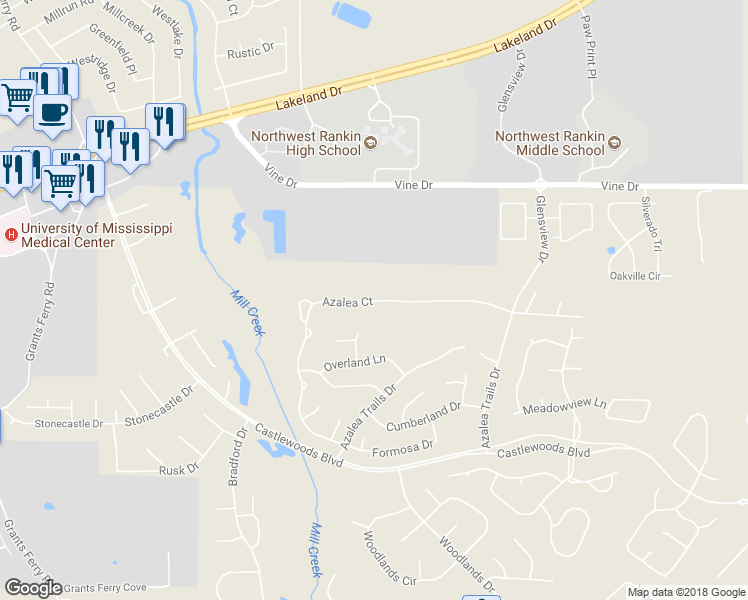 map of restaurants, bars, coffee shops, grocery stores, and more near 297 Azalea Court in Brandon