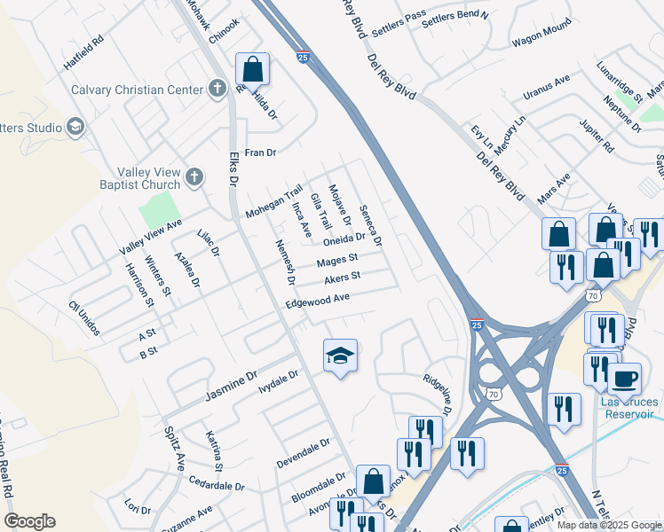 map of restaurants, bars, coffee shops, grocery stores, and more near 1214 Mages Street in Las Cruces