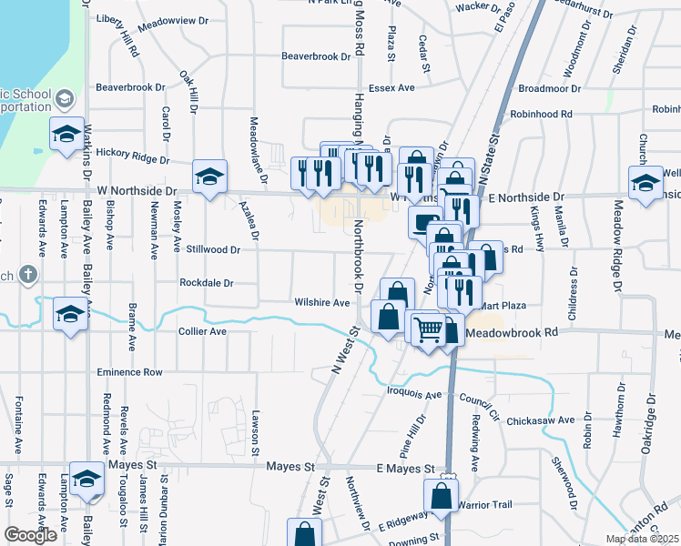 map of restaurants, bars, coffee shops, grocery stores, and more near 3942 Desoto Street in Jackson