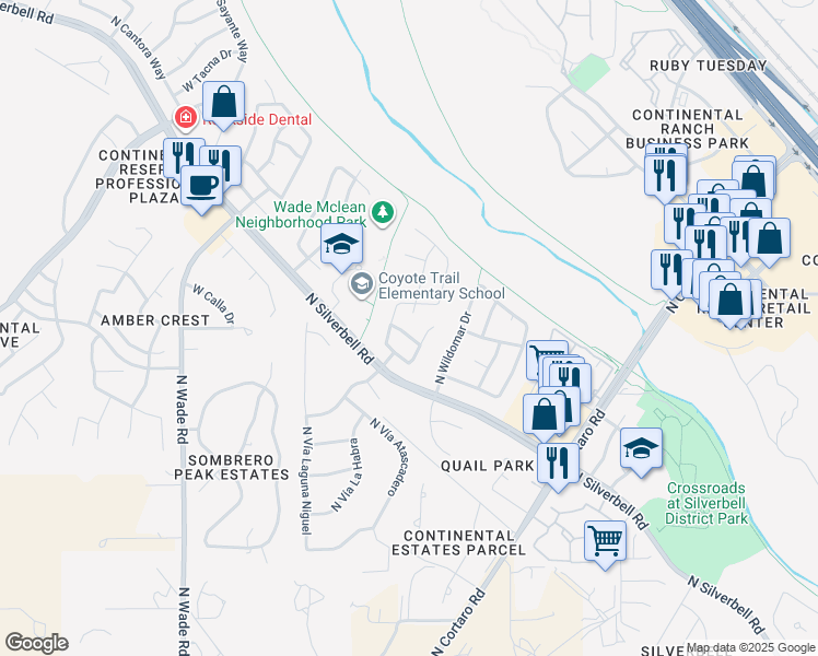 map of restaurants, bars, coffee shops, grocery stores, and more near 6569 Tuzigoot Way in Tucson