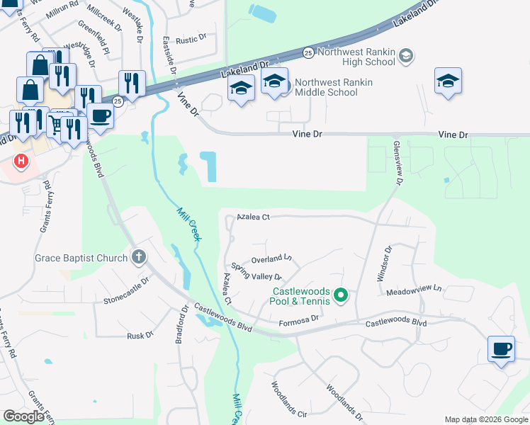 map of restaurants, bars, coffee shops, grocery stores, and more near 266 Azalea Court in Brandon