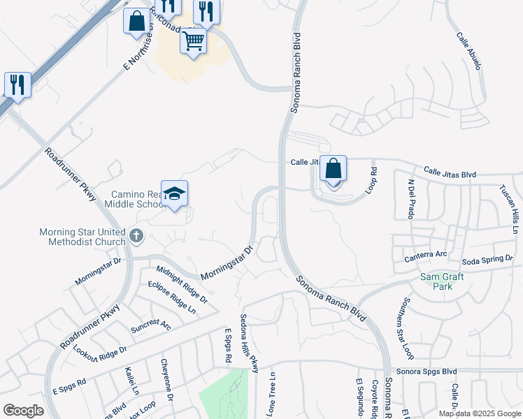 map of restaurants, bars, coffee shops, grocery stores, and more near 3650 Morningstar Drive in Las Cruces