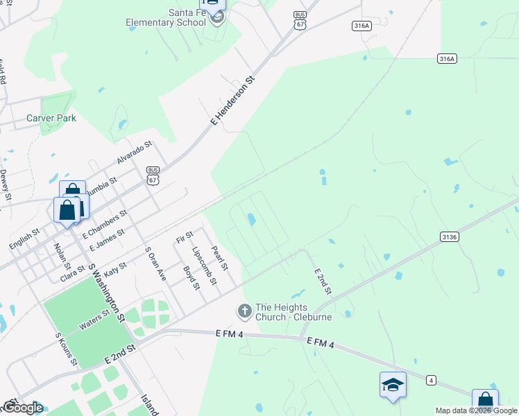 map of restaurants, bars, coffee shops, grocery stores, and more near 107 Levi Drive in Cleburne