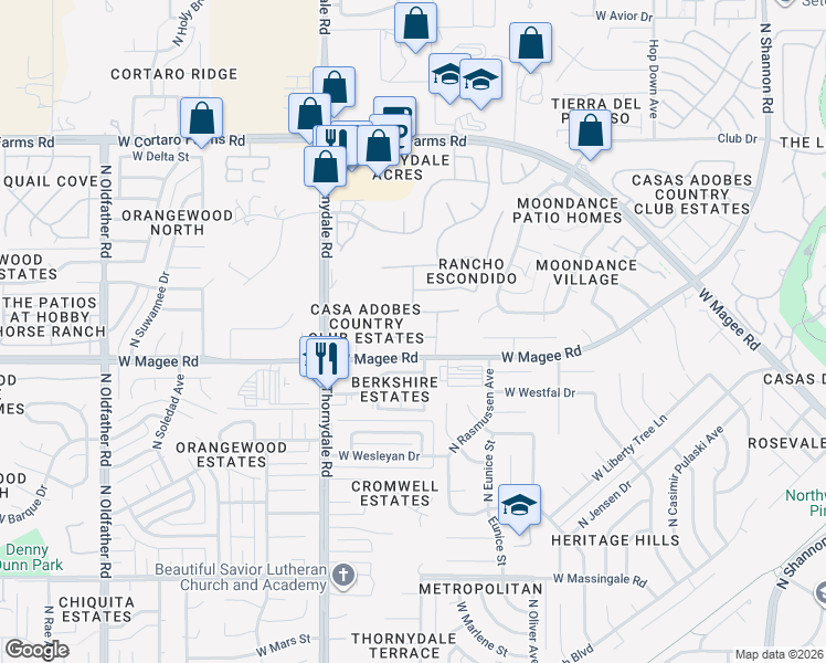 map of restaurants, bars, coffee shops, grocery stores, and more near 3618 West Lantana Hills Place in Tucson
