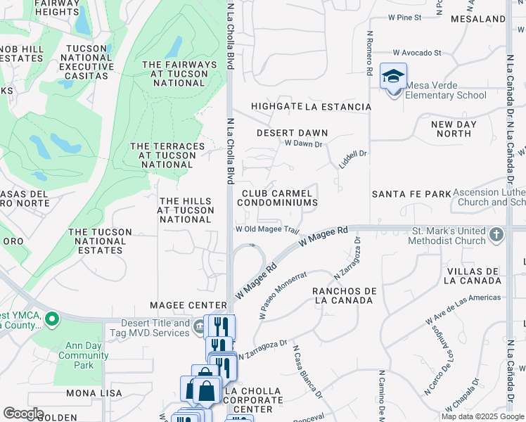 map of restaurants, bars, coffee shops, grocery stores, and more near 1970 West Old Magee Trail in Tucson