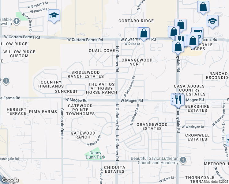 map of restaurants, bars, coffee shops, grocery stores, and more near 8000 North Tackroom Lane in Tucson