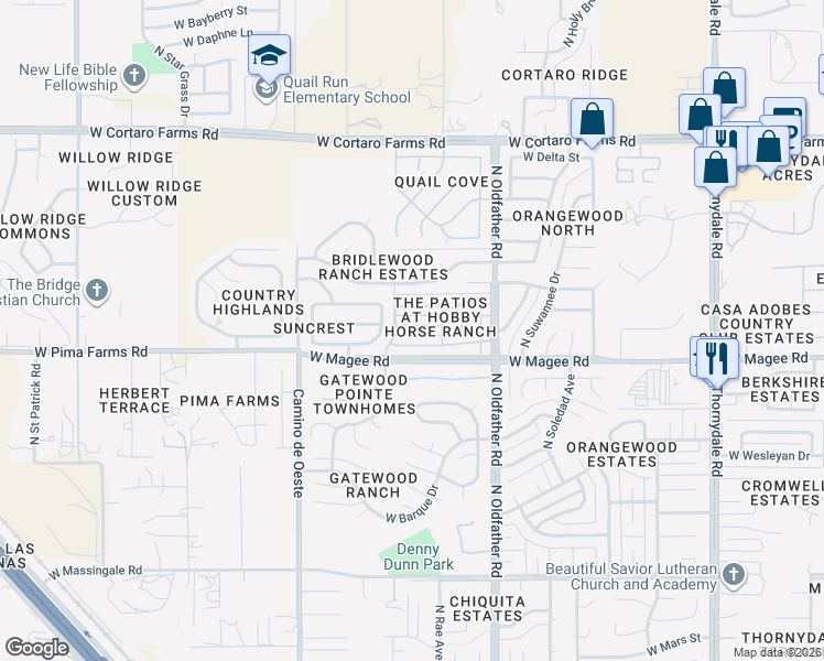 map of restaurants, bars, coffee shops, grocery stores, and more near 4349 West Blacksmith Street in Tucson