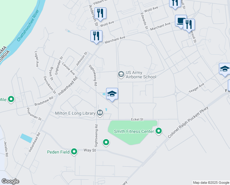 map of restaurants, bars, coffee shops, grocery stores, and more near 2760 Lenahan Street in Cusseta