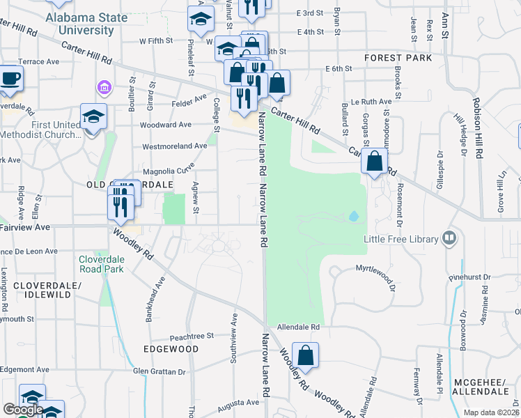 map of restaurants, bars, coffee shops, grocery stores, and more near 2512 Crenshaw Close Court in Montgomery