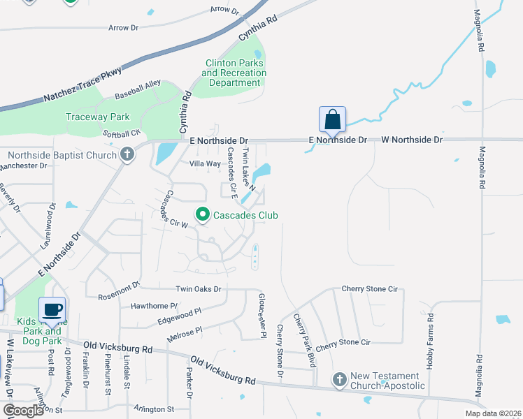 map of restaurants, bars, coffee shops, grocery stores, and more near 217 Twin Lakes South in Clinton