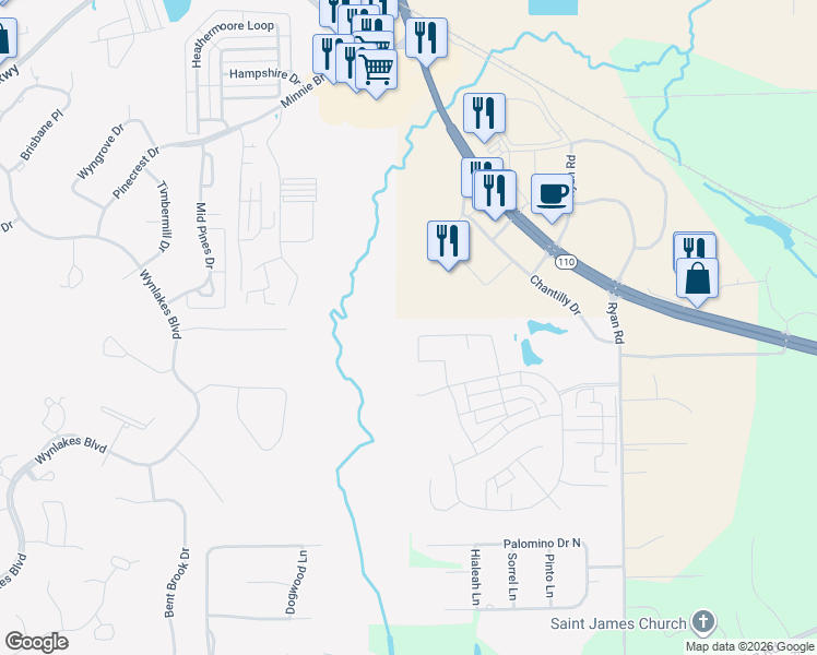 map of restaurants, bars, coffee shops, grocery stores, and more near 8054 Faith Lane in Montgomery