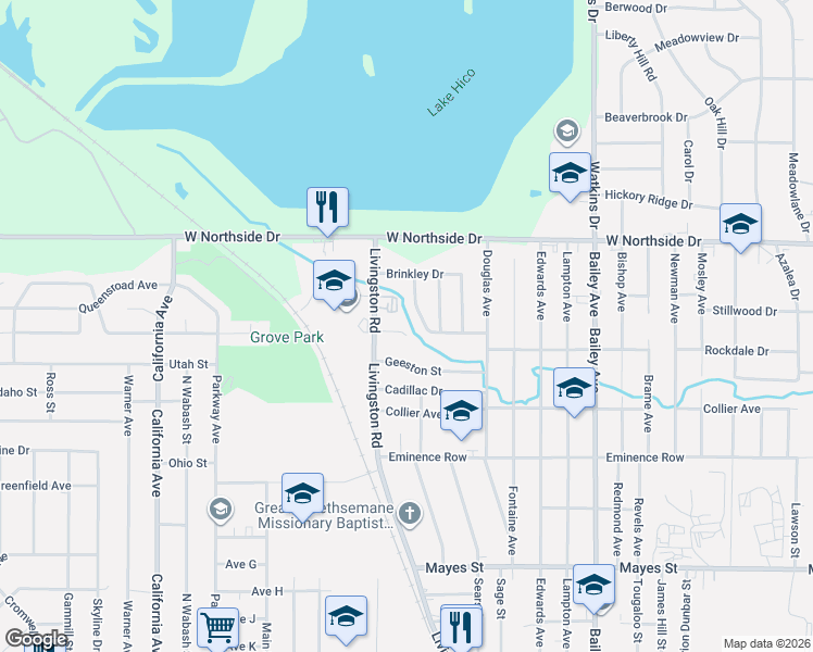 map of restaurants, bars, coffee shops, grocery stores, and more near 1430 Rockdale Drive in Jackson