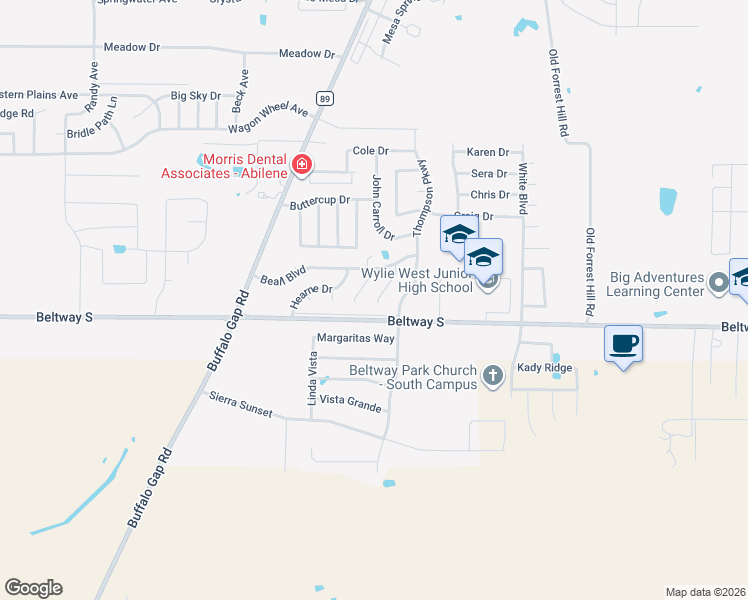 map of restaurants, bars, coffee shops, grocery stores, and more near 7942 Weehunt Court in Abilene