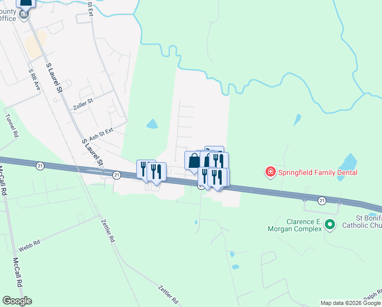 map of restaurants, bars, coffee shops, grocery stores, and more near in Springfield