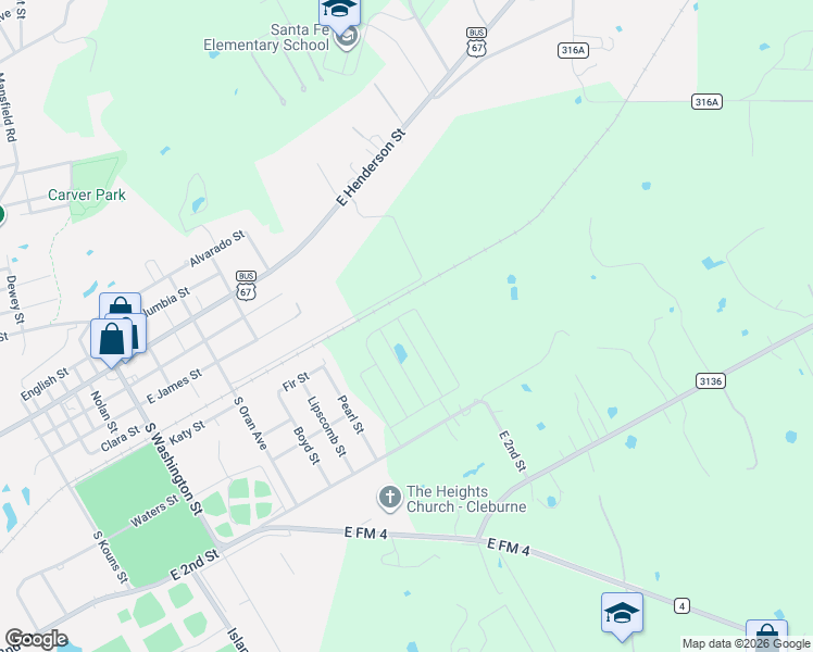 map of restaurants, bars, coffee shops, grocery stores, and more near 200 Pearl Street in Cleburne